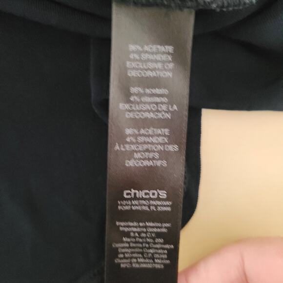 Chicos Travelers Womens Asymmetrical Tunic‎ Top Sz 3 / XL  Blue Jersey Knit Gold - Picture 9 of 10